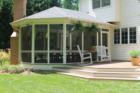 Exterior view of a custom screened porch by Villa Builders in Central Maryland