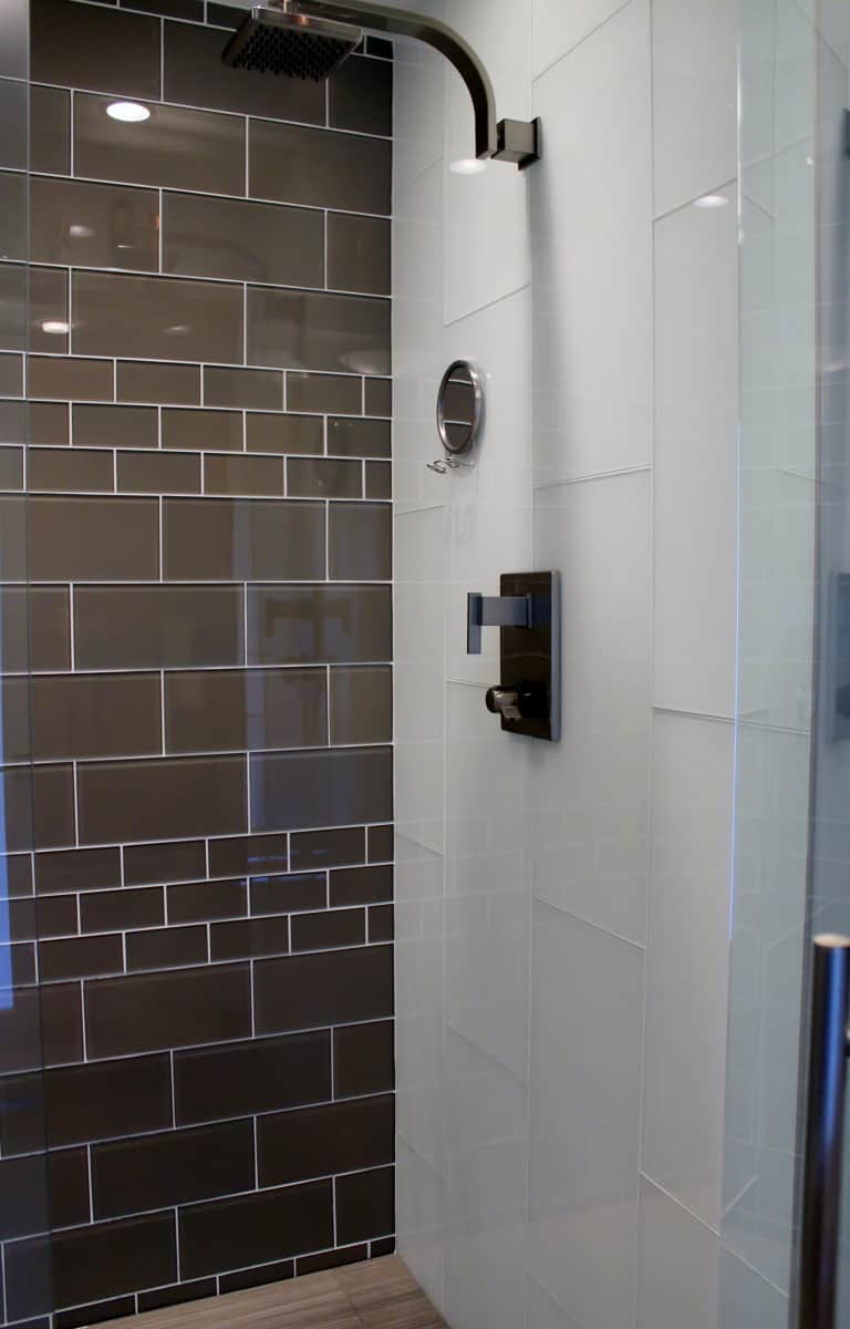 Contemporary shower in a remodeled bathroom by Villa Builders in Annapolis, Maryland